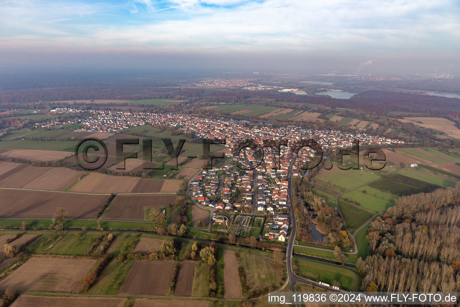 District Neuburg in Neuburg am Rhein in the state Rhineland-Palatinate, Germany from a drone