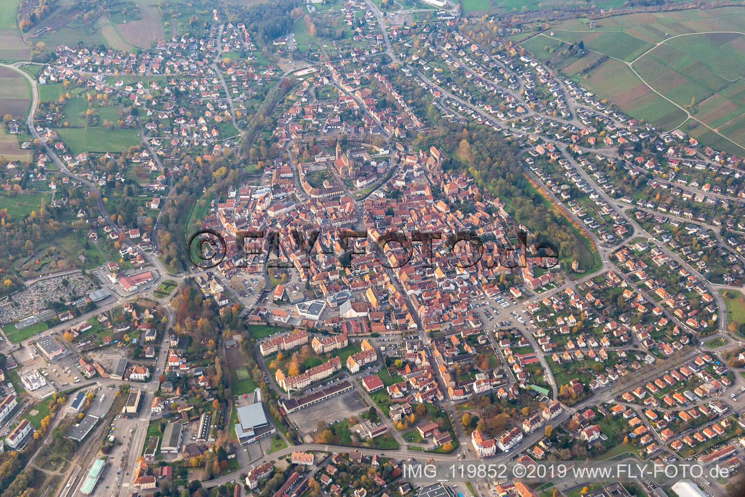 Drone image of Wissembourg in the state Bas-Rhin, France