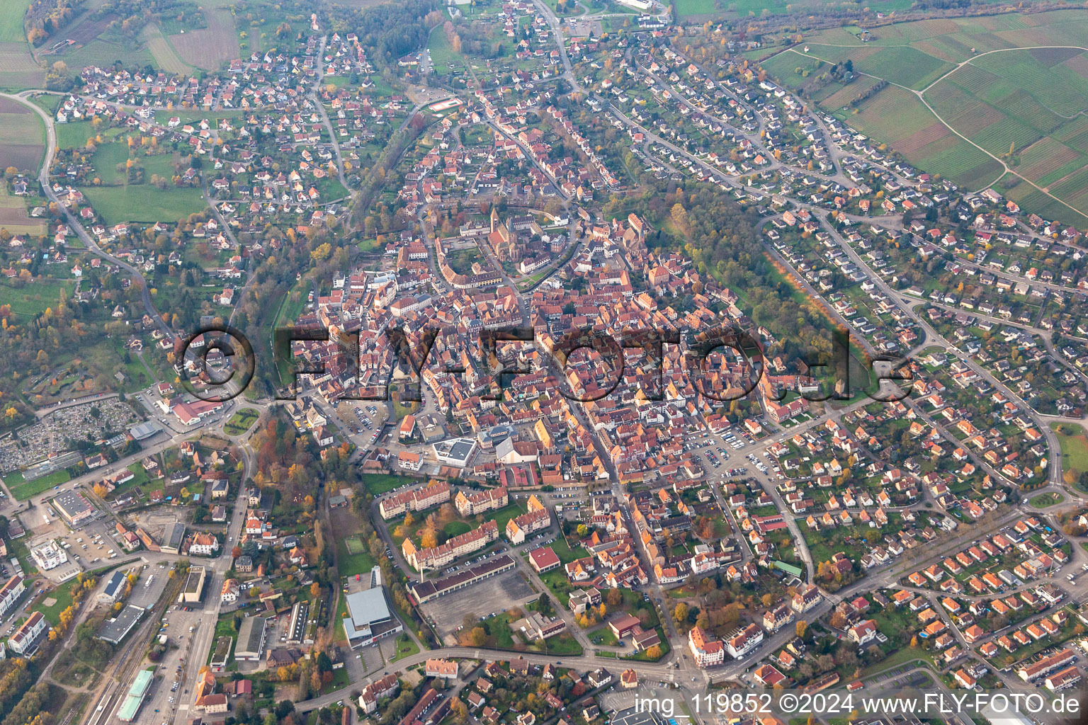 Wissembourg in the state Bas-Rhin, France from the drone perspective