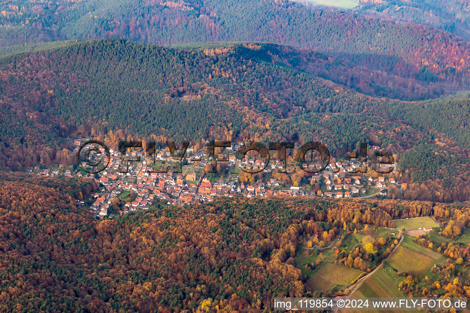 Dörrenbach in the state Rhineland-Palatinate, Germany seen from above