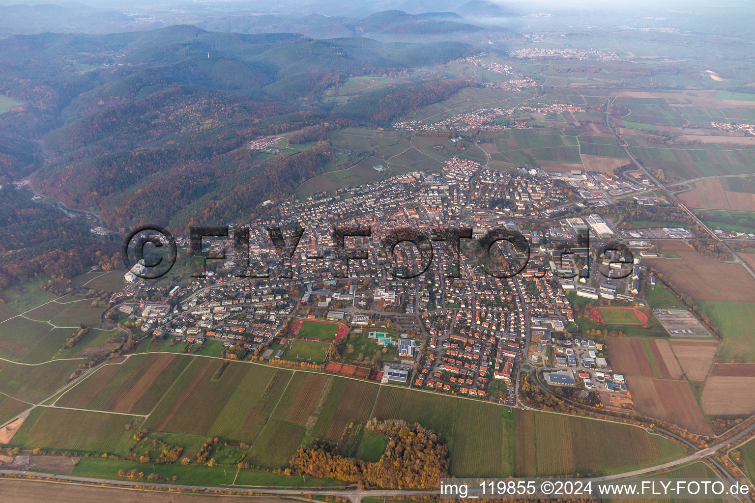 Oblique view of Bad Bergzabern in the state Rhineland-Palatinate, Germany