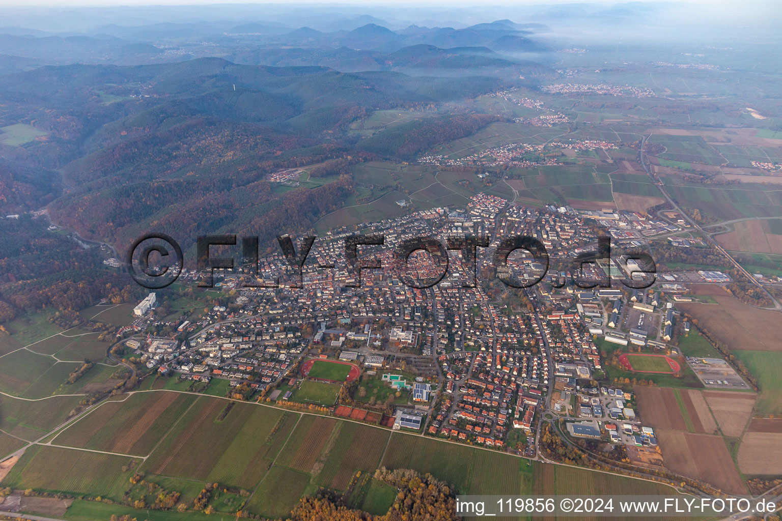 Bad Bergzabern in the state Rhineland-Palatinate, Germany from above