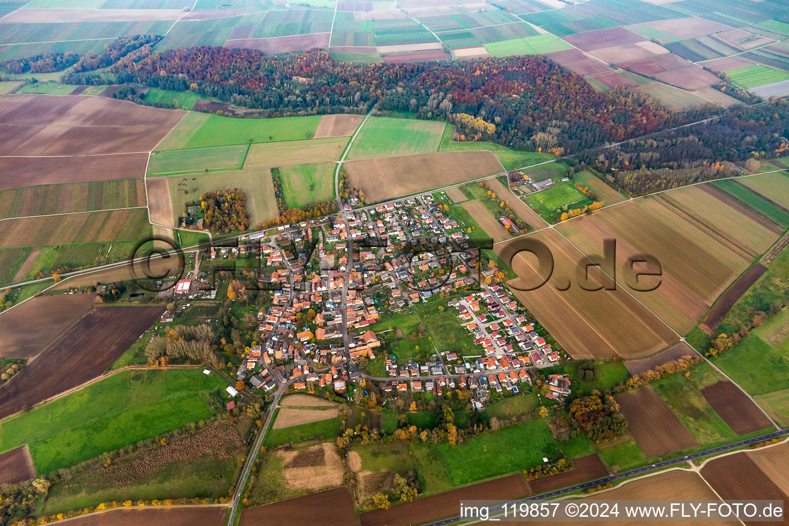 Oberhausen in the state Rhineland-Palatinate, Germany seen from above