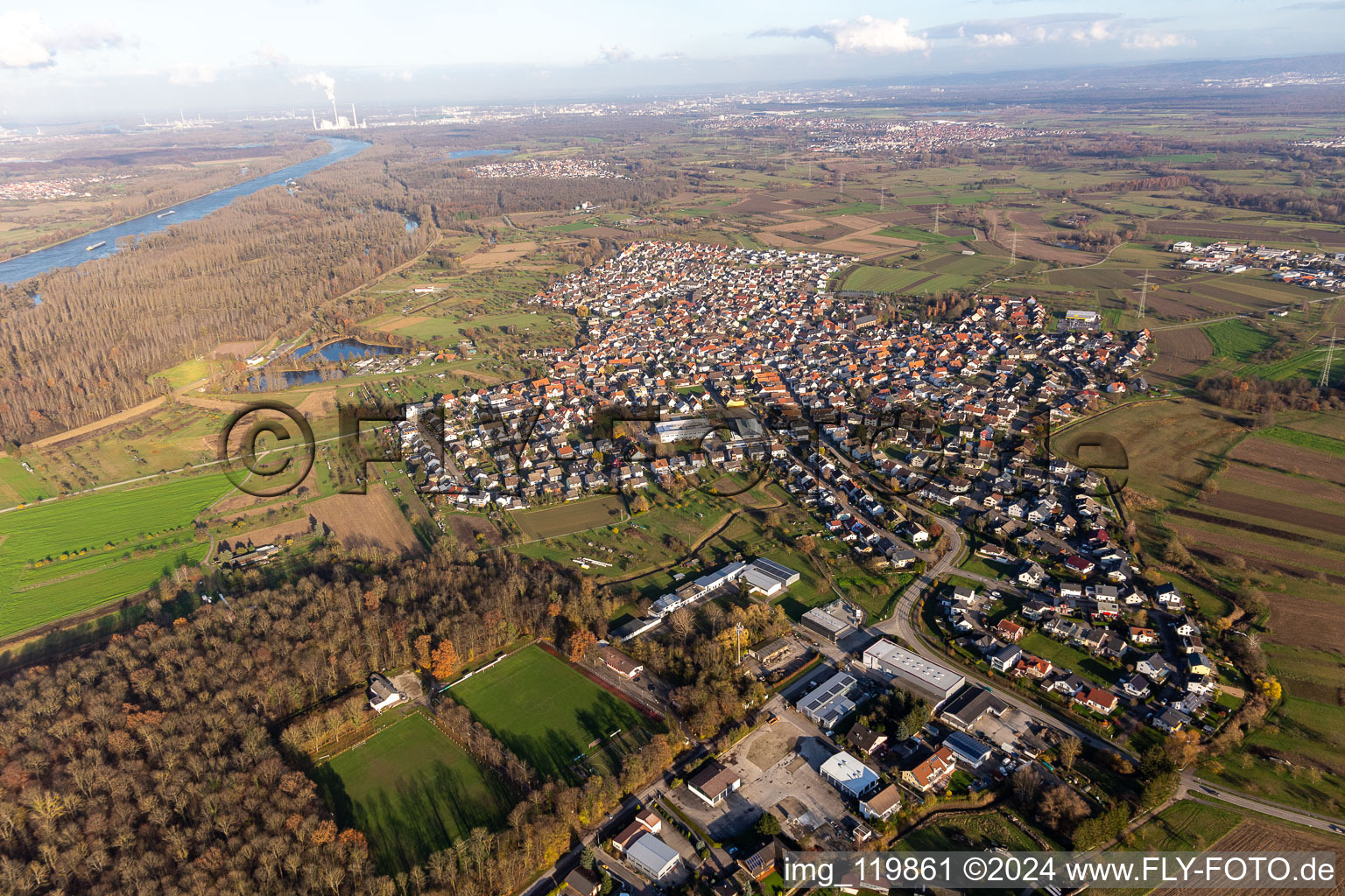 Town View of the streets and houses of the residential areas in Au am Rhein in the state Baden-Wurttemberg, Germany