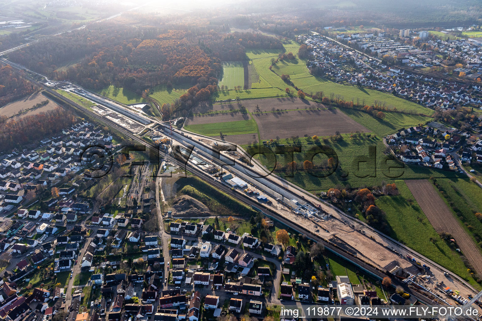 Construtcion work on a rail tunnel track in the route network of the Deutsche Bahn in Rastatt in the state Baden-Wurttemberg, Germany