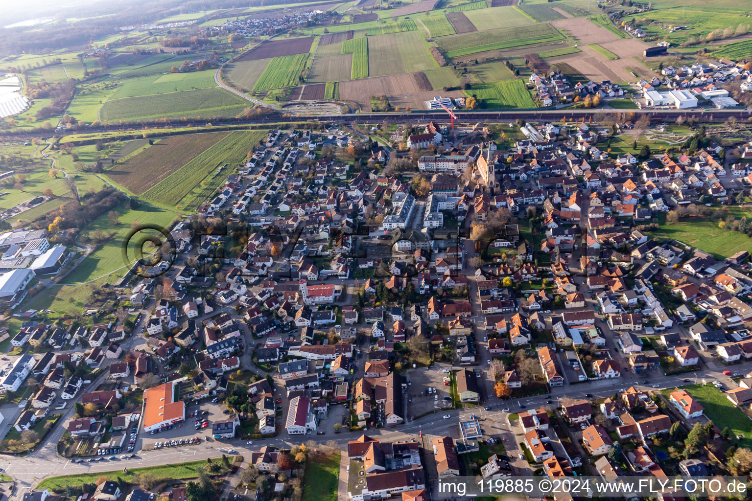 From the east in Sinzheim in the state Baden-Wuerttemberg, Germany