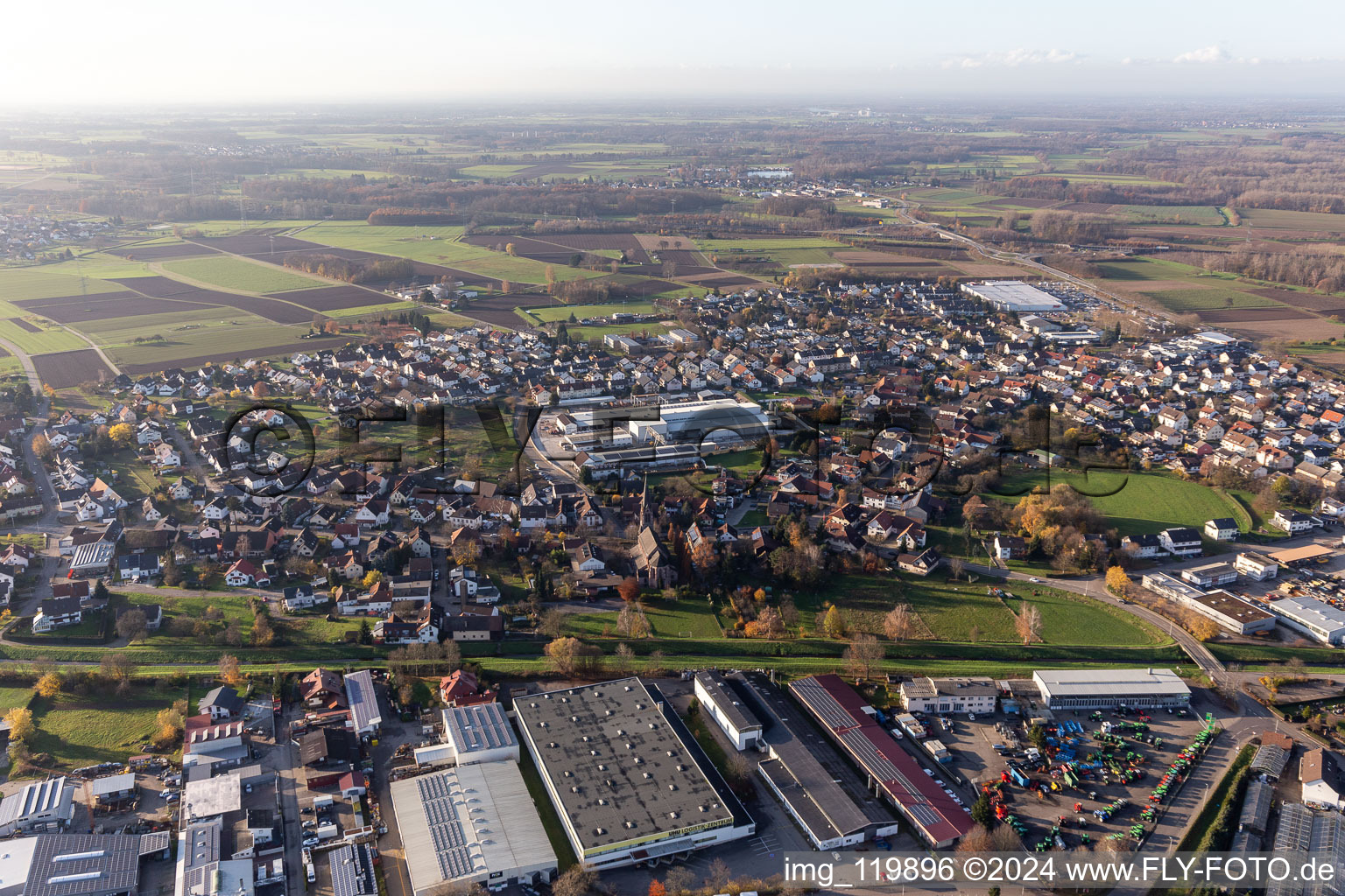 Oblique view of District Vimbuch in Bühl in the state Baden-Wuerttemberg, Germany