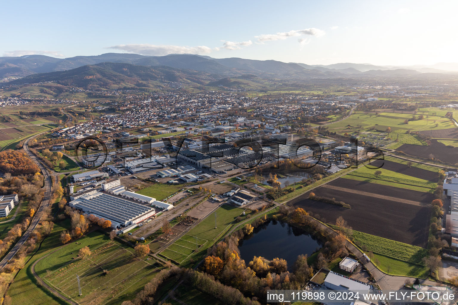 District Vimbuch in Bühl in the state Baden-Wuerttemberg, Germany from above