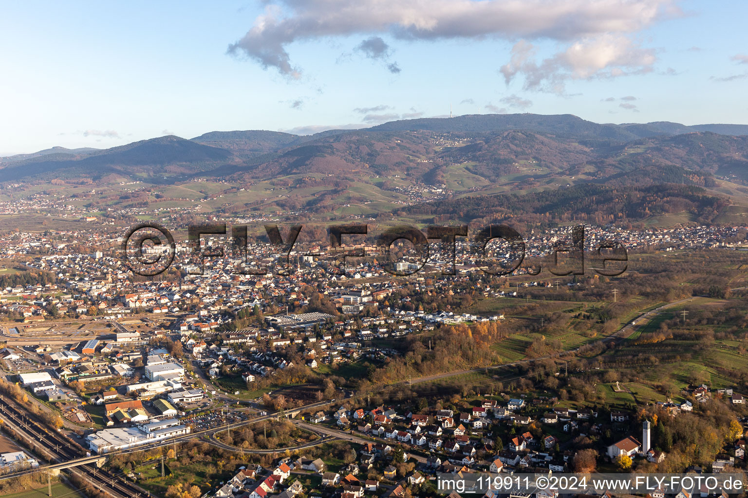 Aerial photograpy of Achern in the state Baden-Wuerttemberg, Germany