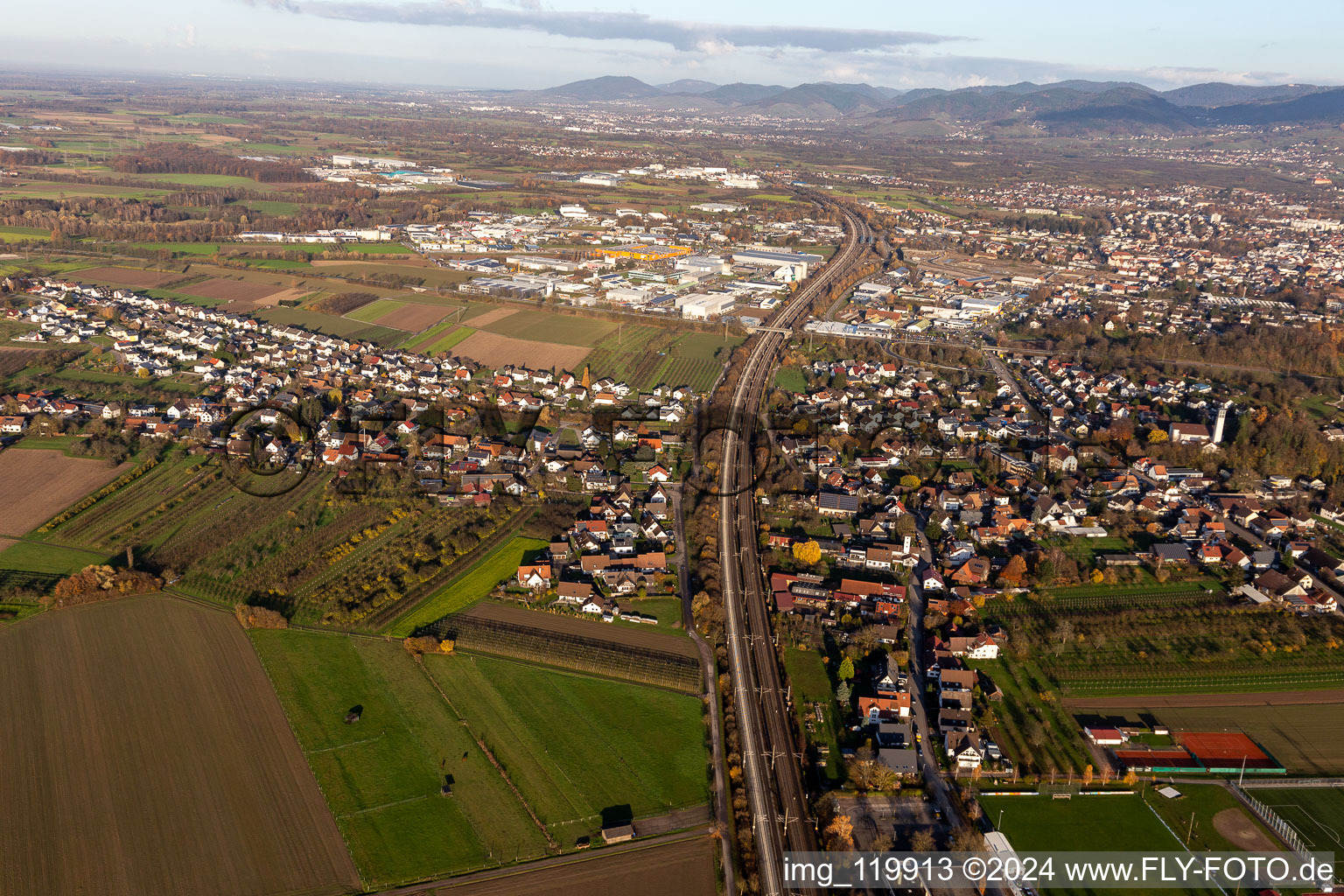 High-speed rail line to N in the district Fautenbach in Achern in the state Baden-Wuerttemberg, Germany