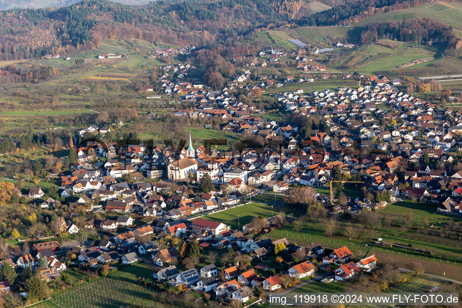 Aerial view of District Ulm in Renchen in the state Baden-Wuerttemberg, Germany