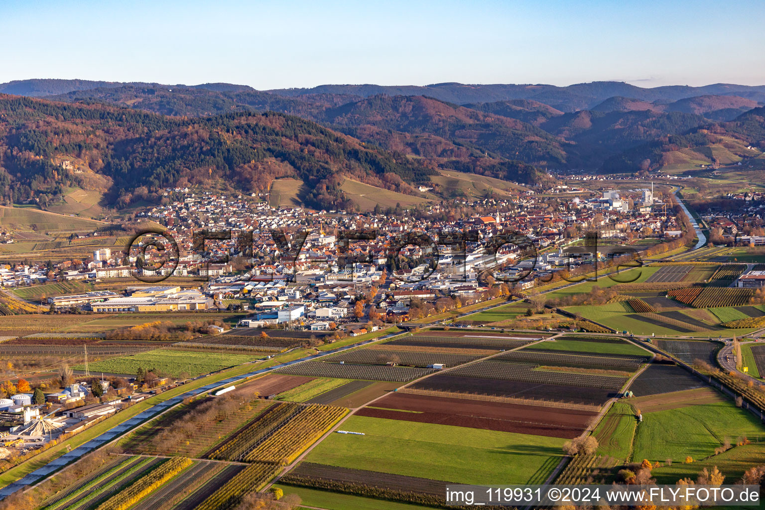 City view on the river bank of Rench on the edge of the black forest in Oberkirch in the state Baden-Wurttemberg, Germany