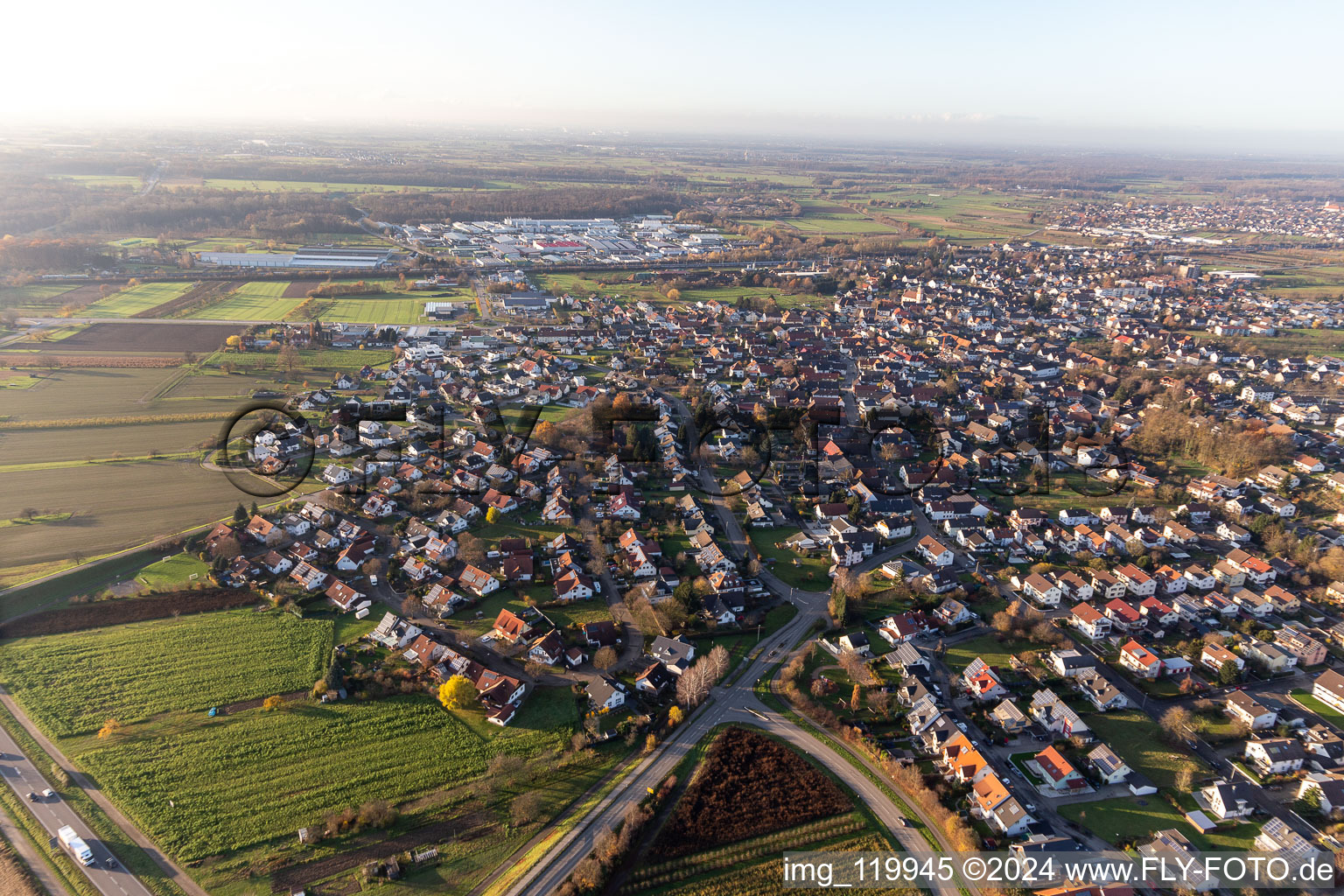 Aerial view of Appenweier in the state Baden-Wuerttemberg, Germany