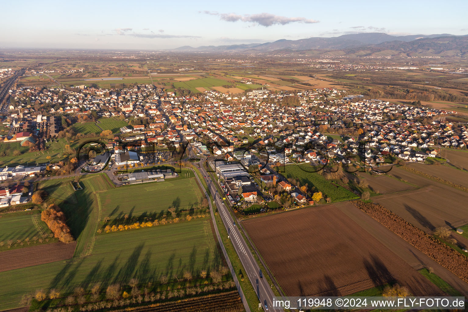 Aerial photograpy of Appenweier in the state Baden-Wuerttemberg, Germany