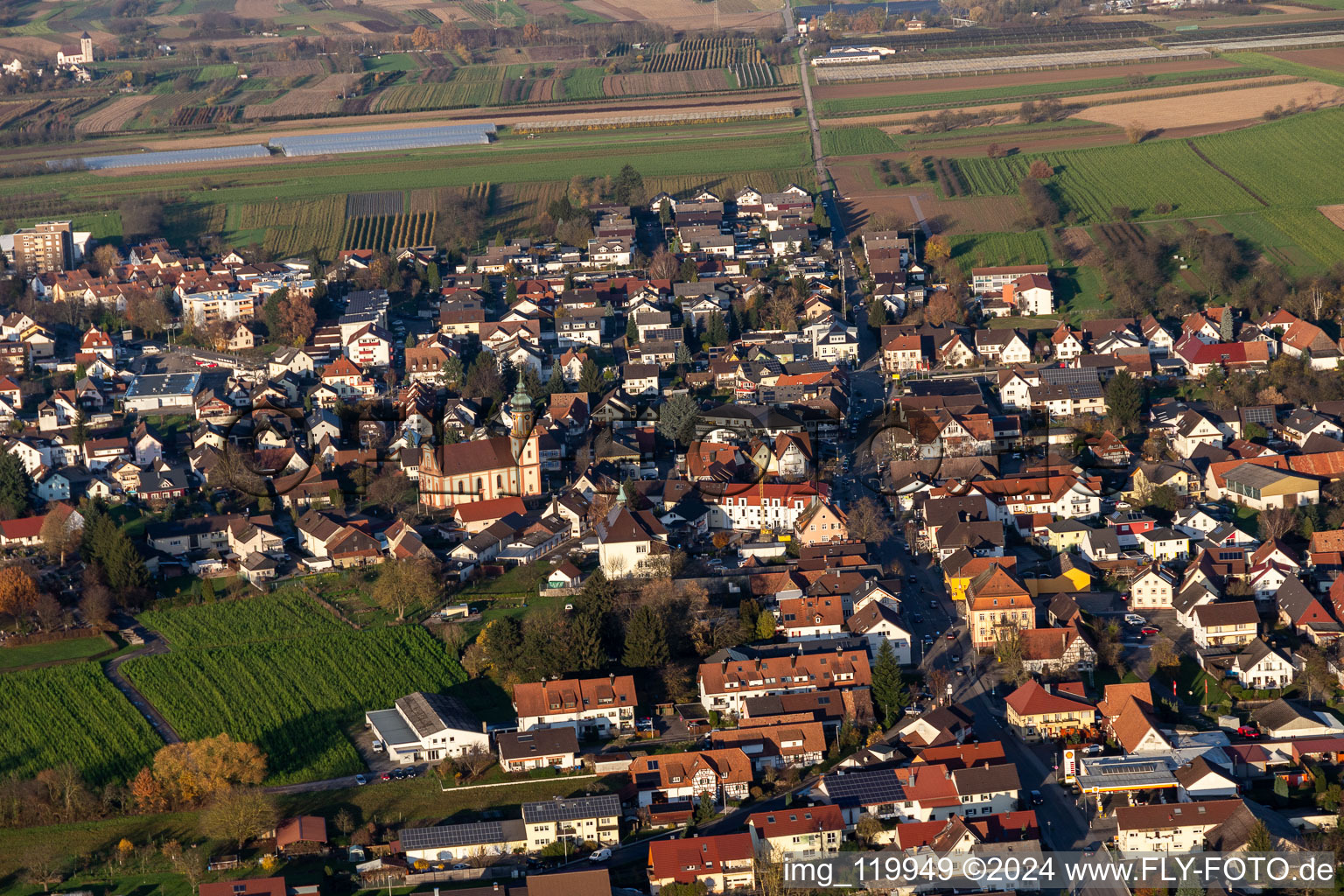 Oblique view of Appenweier in the state Baden-Wuerttemberg, Germany