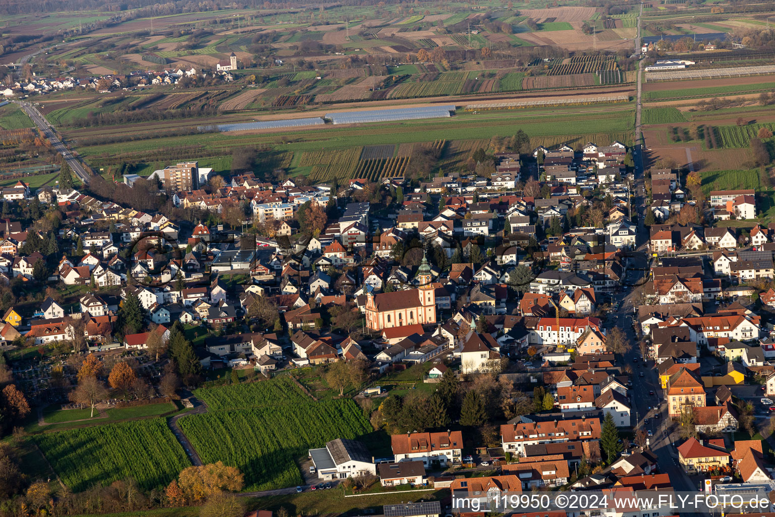 Appenweier in the state Baden-Wuerttemberg, Germany from above