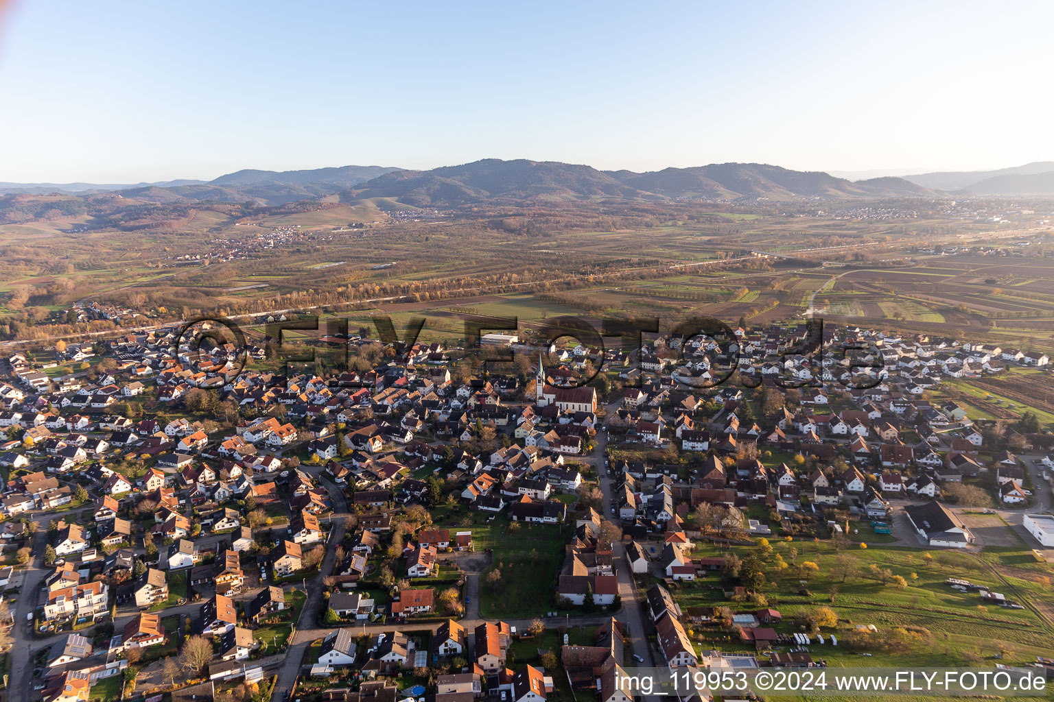 Town View of the streets and houses of the residential areas in Windschlaeg in the state Baden-Wurttemberg, Germany