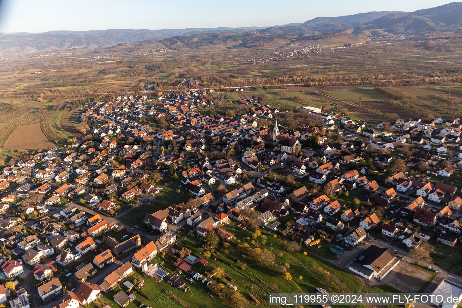 Aerial view of District Windschläg in Offenburg in the state Baden-Wuerttemberg, Germany