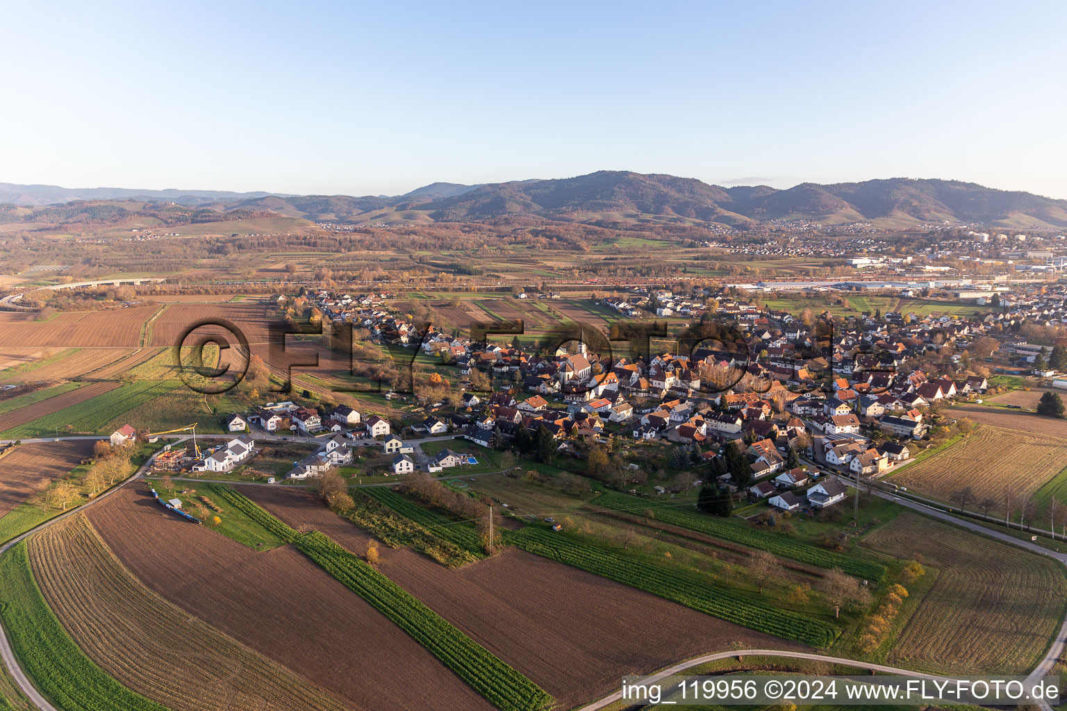 Aerial view of District Bohlsbach in Offenburg in the state Baden-Wuerttemberg, Germany