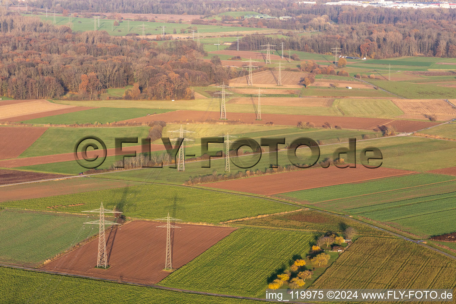 Reflectors on high-voltage lines in Offenburg in the state Baden-Wuerttemberg, Germany