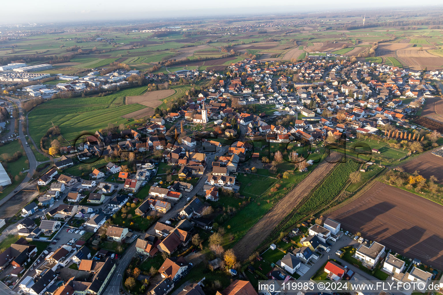 Aerial view of District Sand in Willstätt in the state Baden-Wuerttemberg, Germany