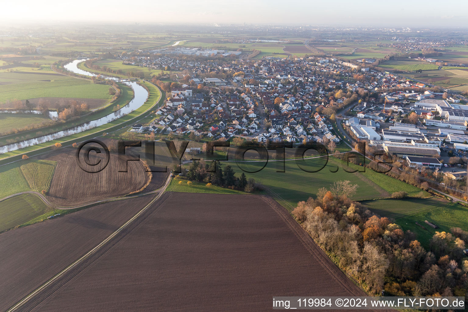 Aerial view of Willstätt in the state Baden-Wuerttemberg, Germany