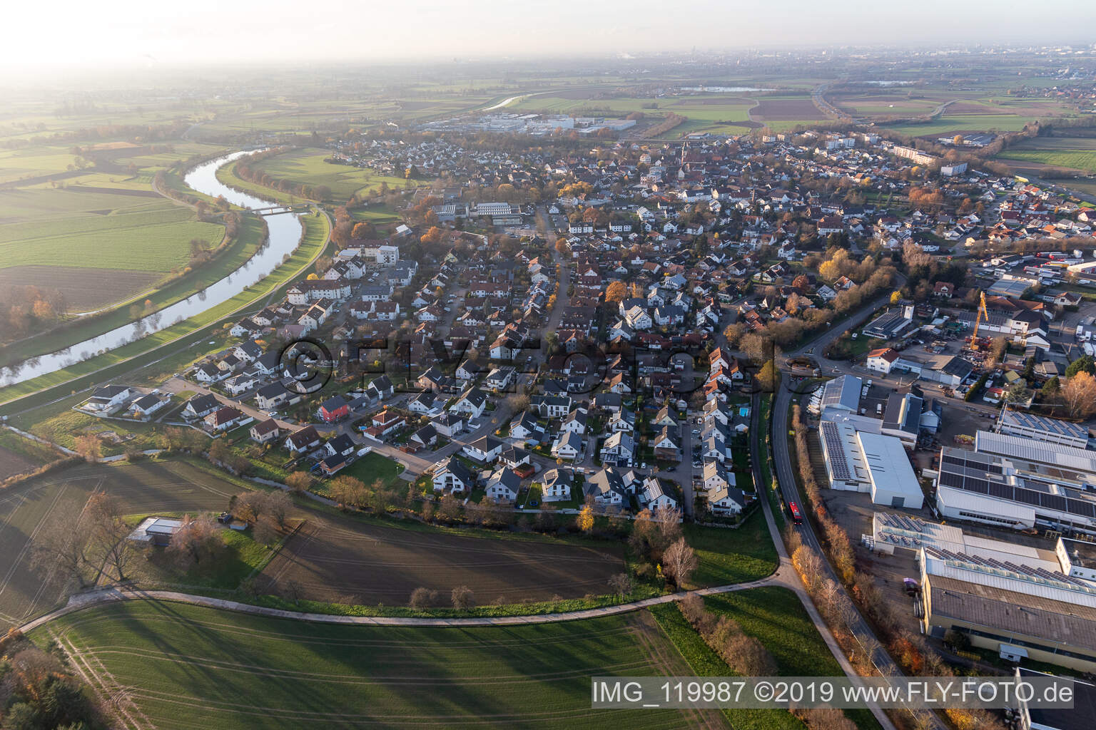 Aerial photograpy of Willstätt in the state Baden-Wuerttemberg, Germany