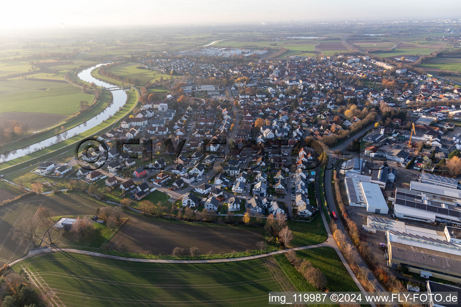 Aerial photograpy of Willstätt in the state Baden-Wuerttemberg, Germany