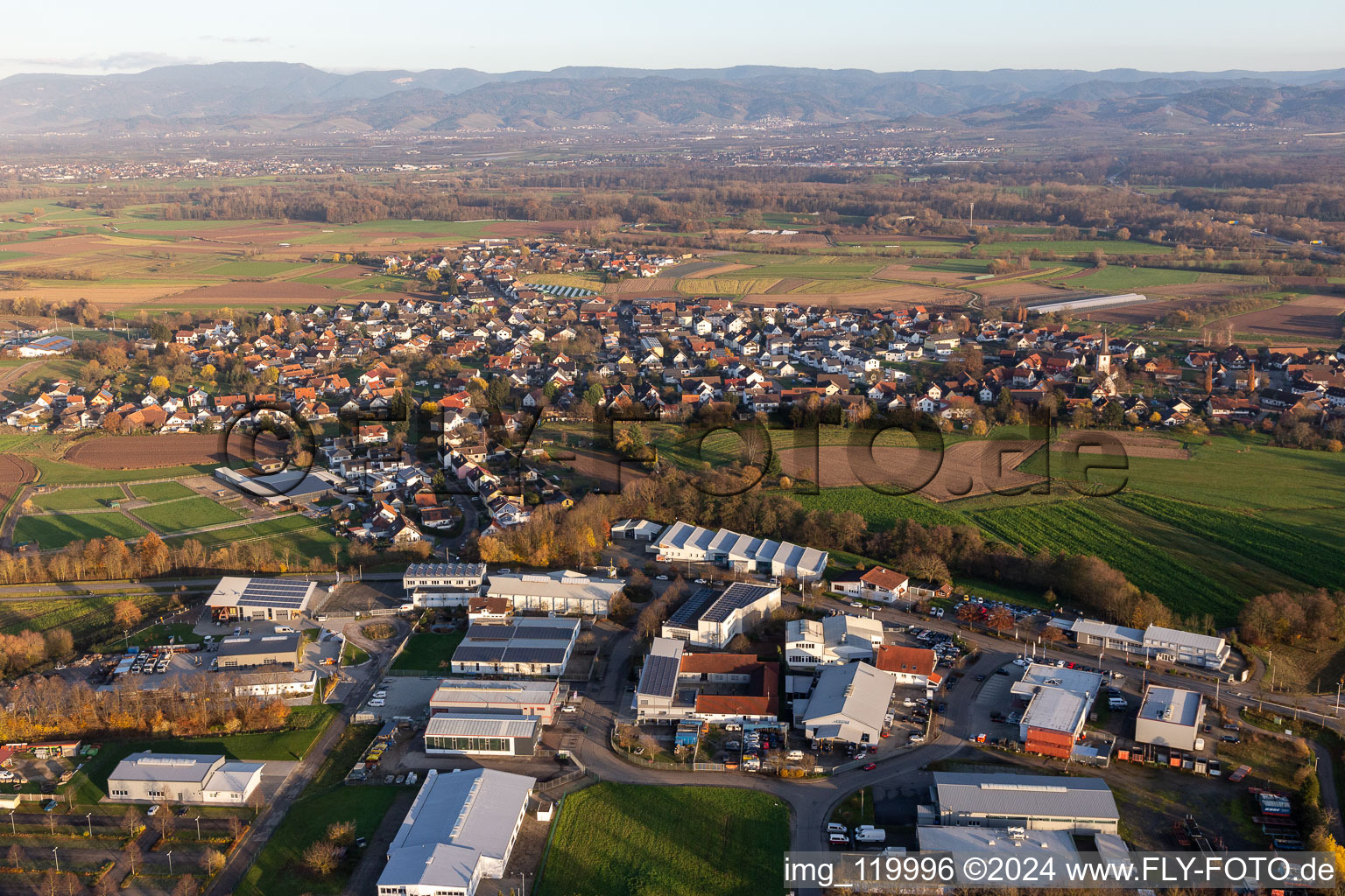 Aerial photograpy of District Sand in Willstätt in the state Baden-Wuerttemberg, Germany