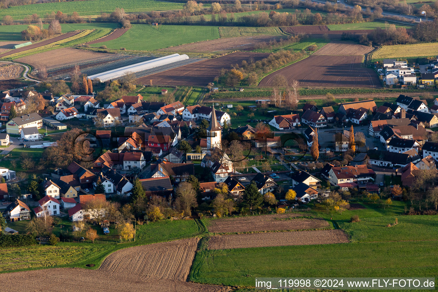 Oblique view of District Sand in Willstätt in the state Baden-Wuerttemberg, Germany