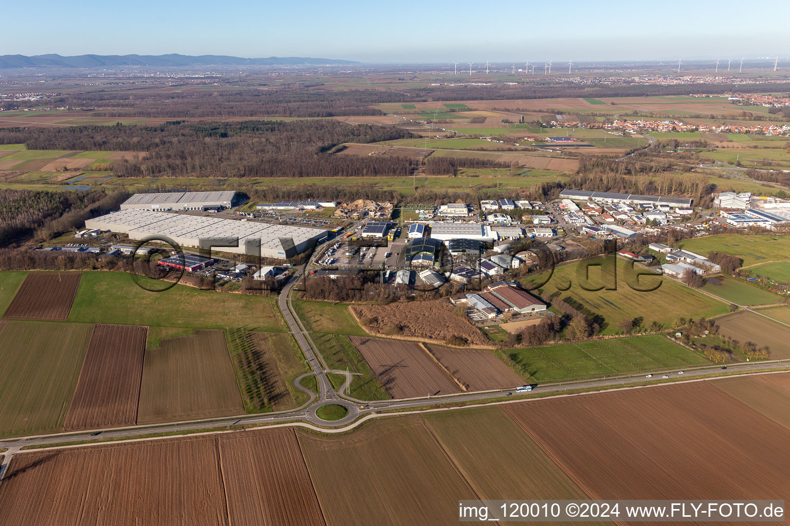 Aerial view of Horst Industrial Estate in the district Minderslachen in Kandel in the state Rhineland-Palatinate, Germany