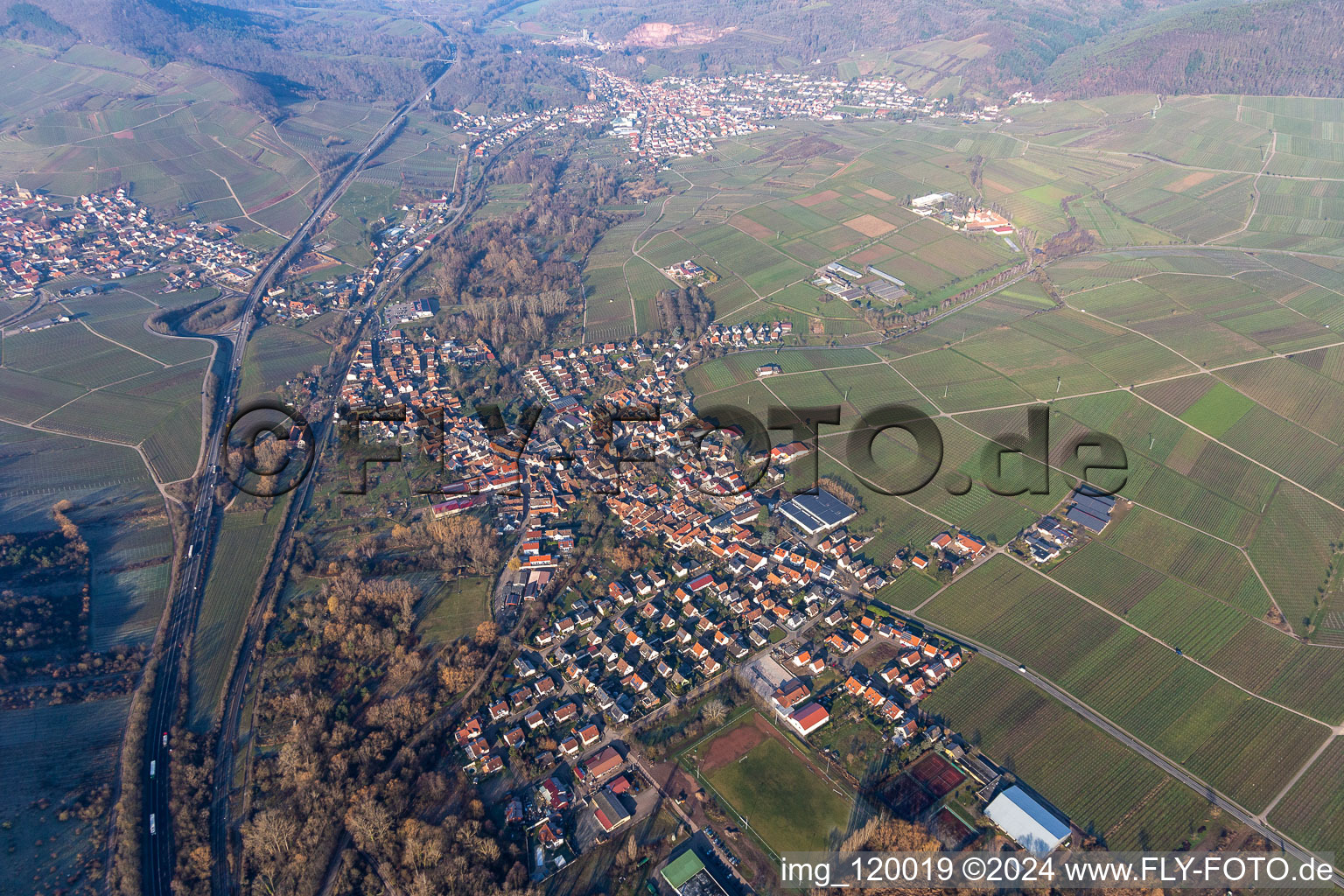 Siebeldingen in the state Rhineland-Palatinate, Germany seen from a drone