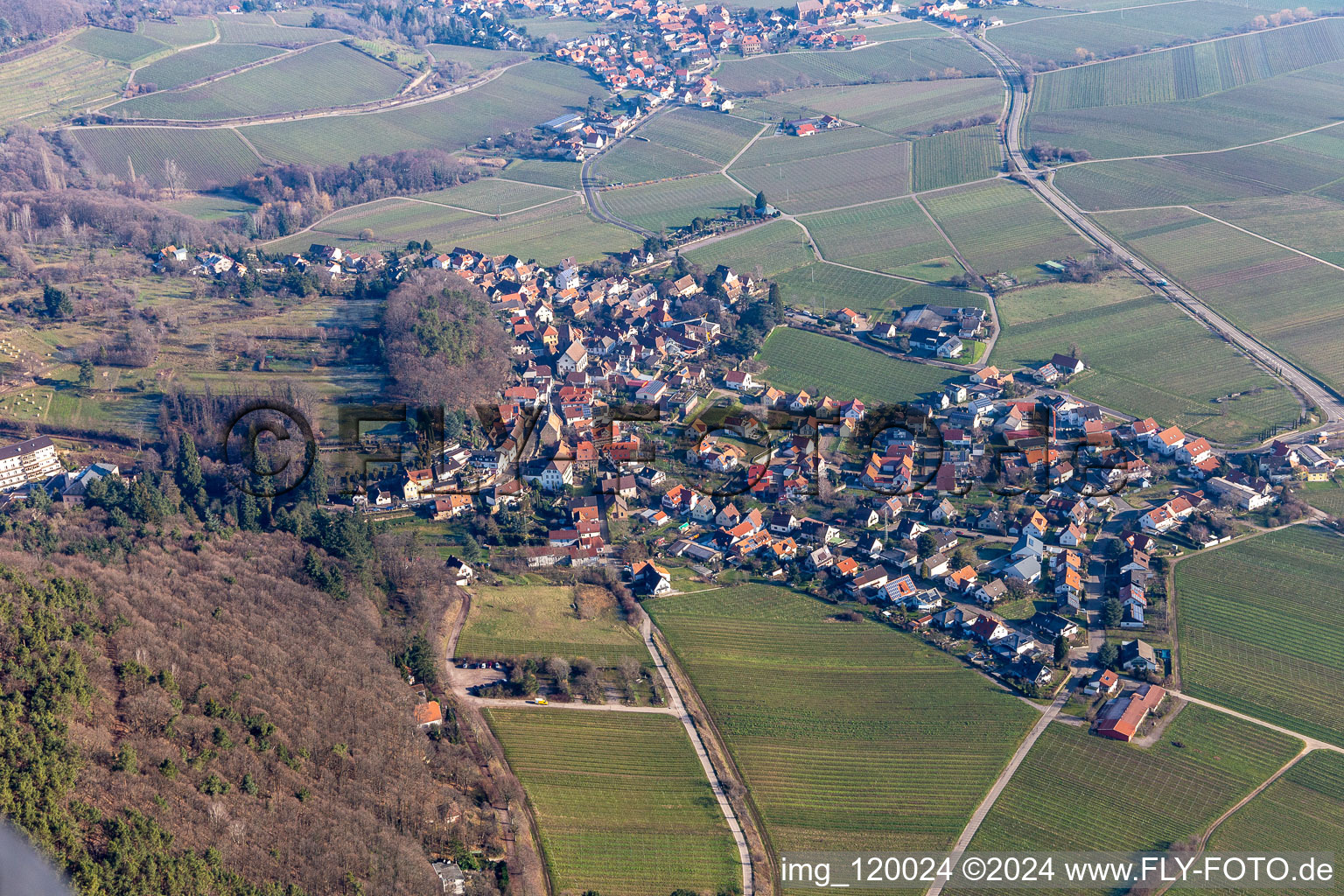 Gleisweiler in the state Rhineland-Palatinate, Germany seen from above