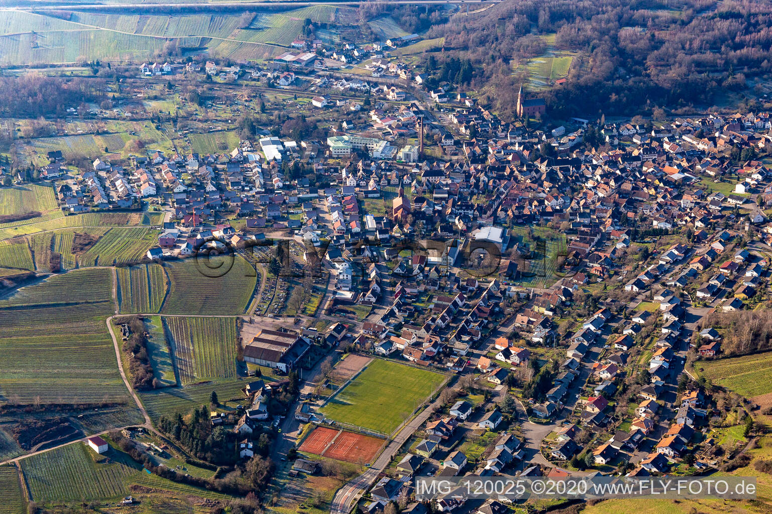 Drone image of Albersweiler in the state Rhineland-Palatinate, Germany