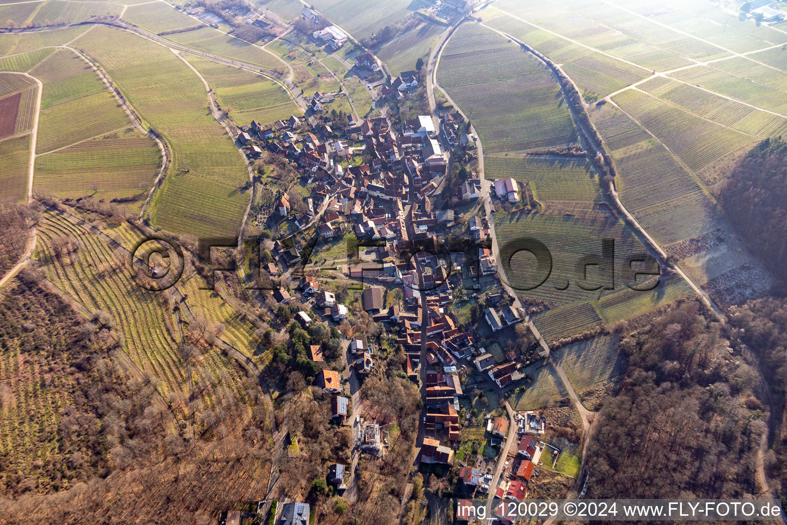 Leinsweiler in the state Rhineland-Palatinate, Germany seen from a drone