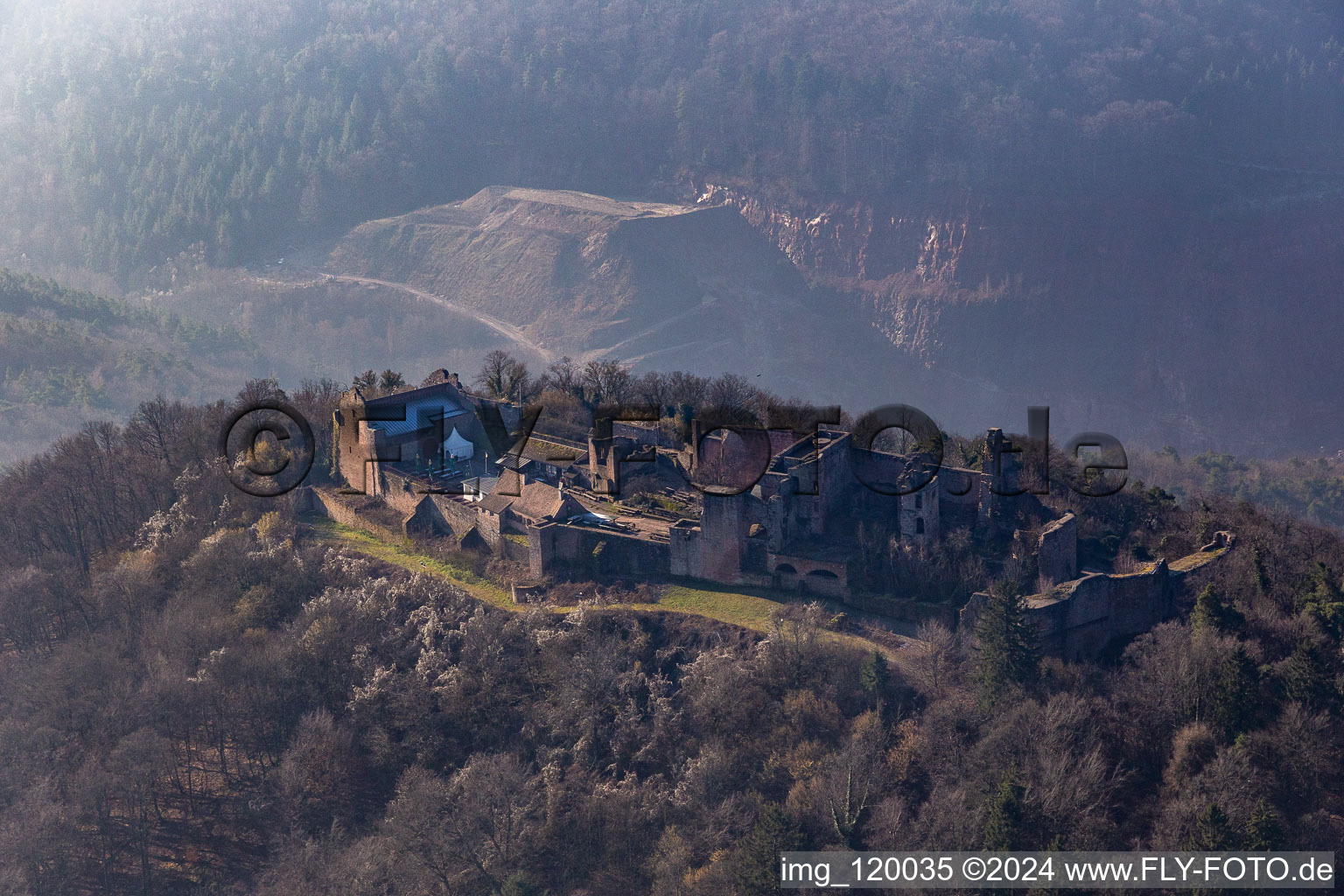 Madenburg in Eschbach in the state Rhineland-Palatinate, Germany from above