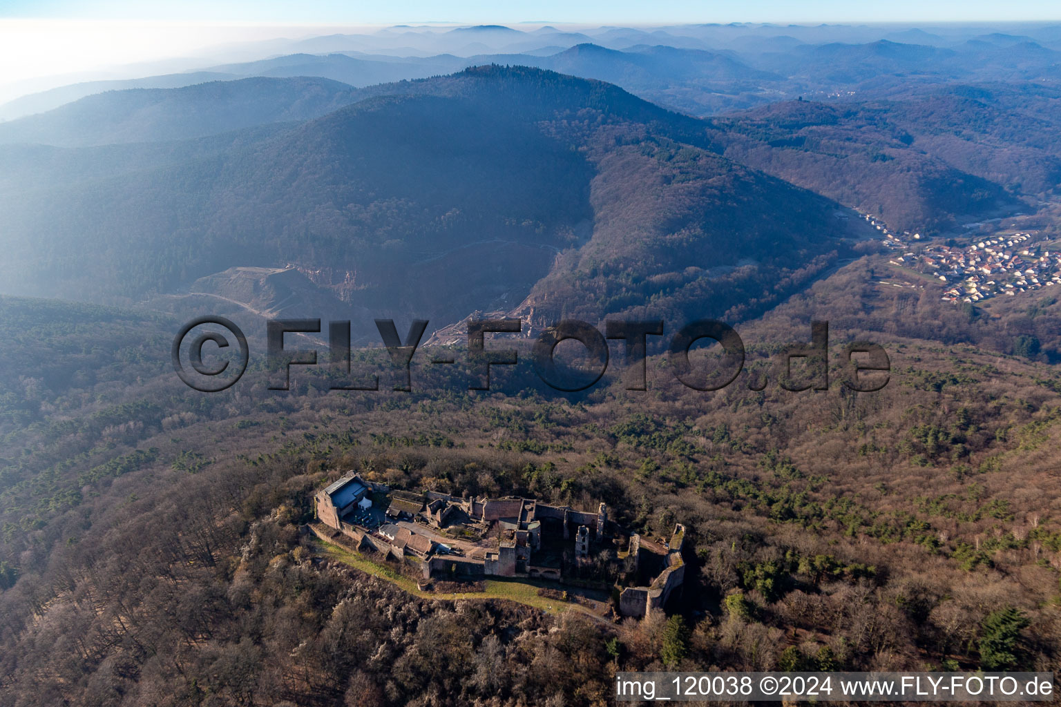 Madenburg in Eschbach in the state Rhineland-Palatinate, Germany seen from above