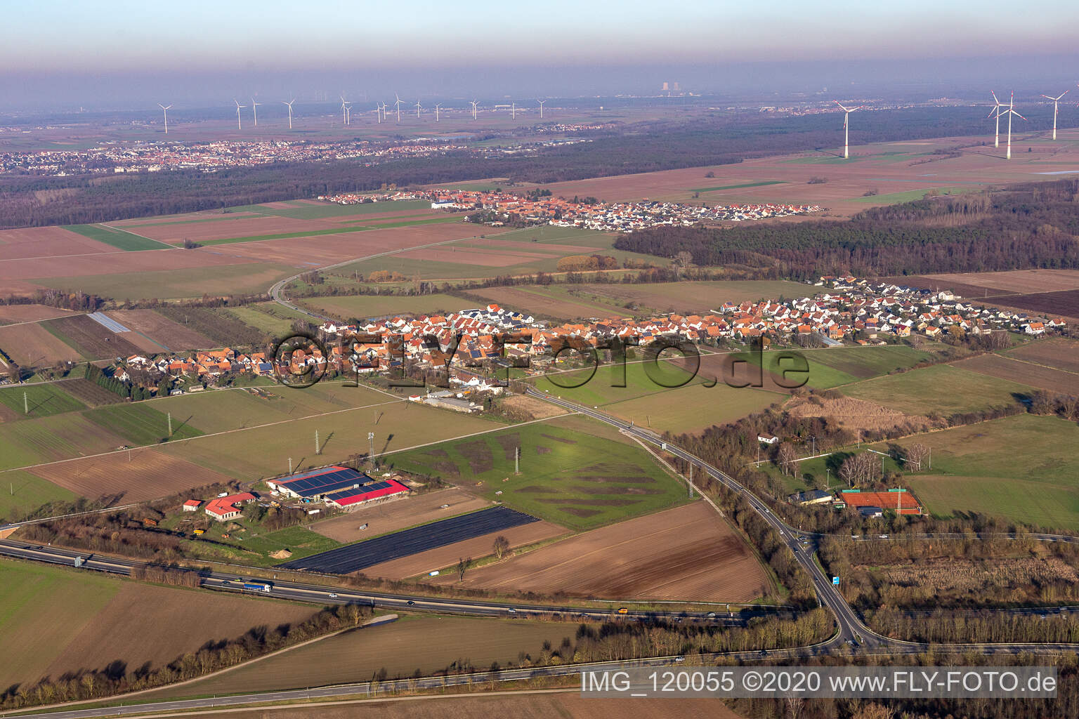 Bird's eye view of Erlenbach bei Kandel in the state Rhineland-Palatinate, Germany