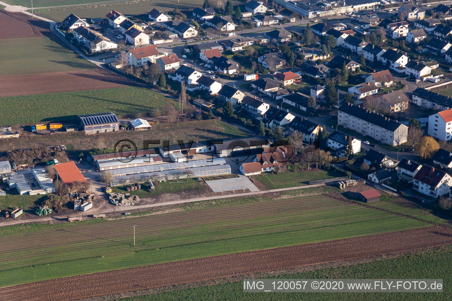 Aerial view of Kasa landscape gardener Kugelmann in Kandel in the state Rhineland-Palatinate, Germany