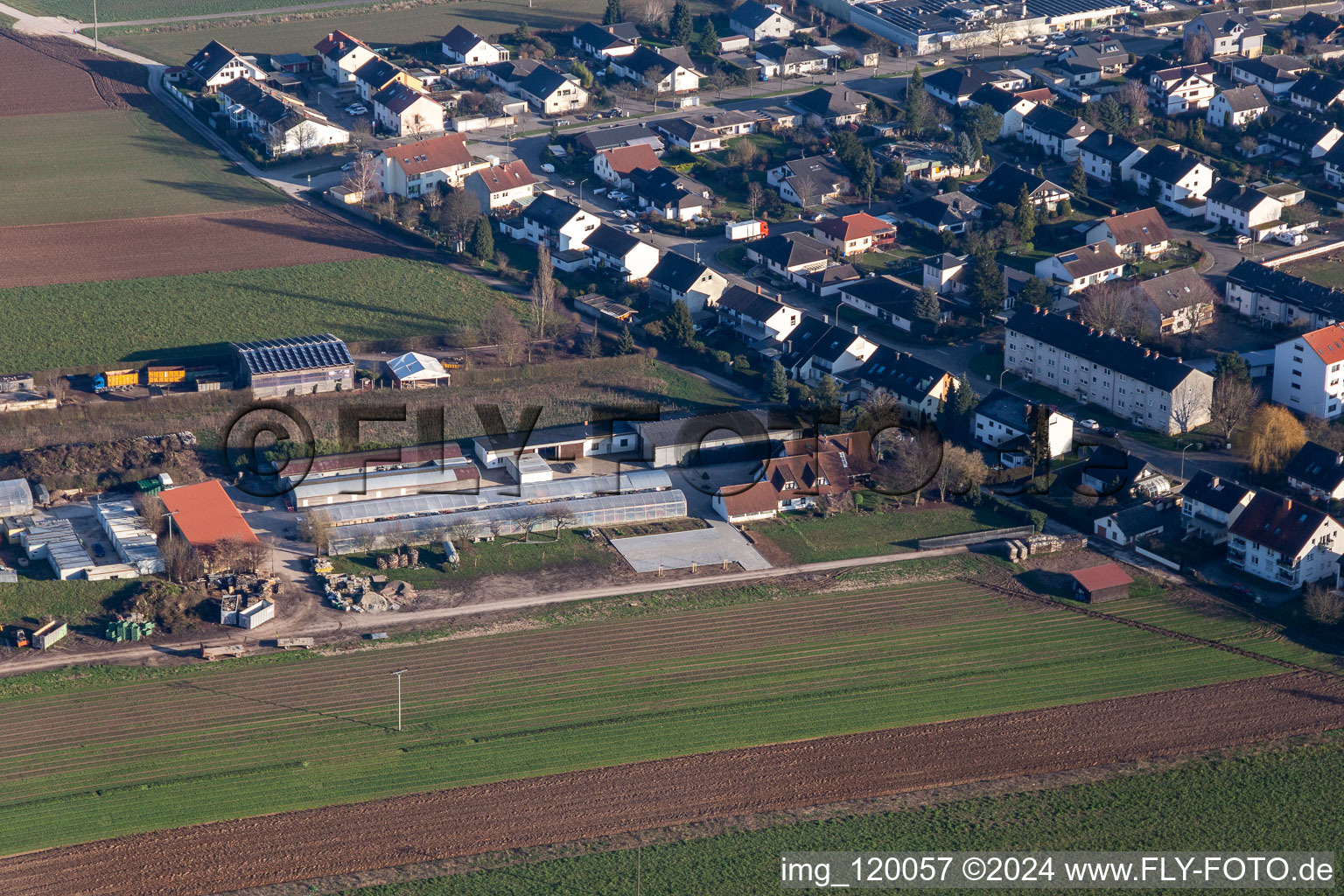 Aerial view of Kasa landscape gardener Kugelmann in Kandel in the state Rhineland-Palatinate, Germany