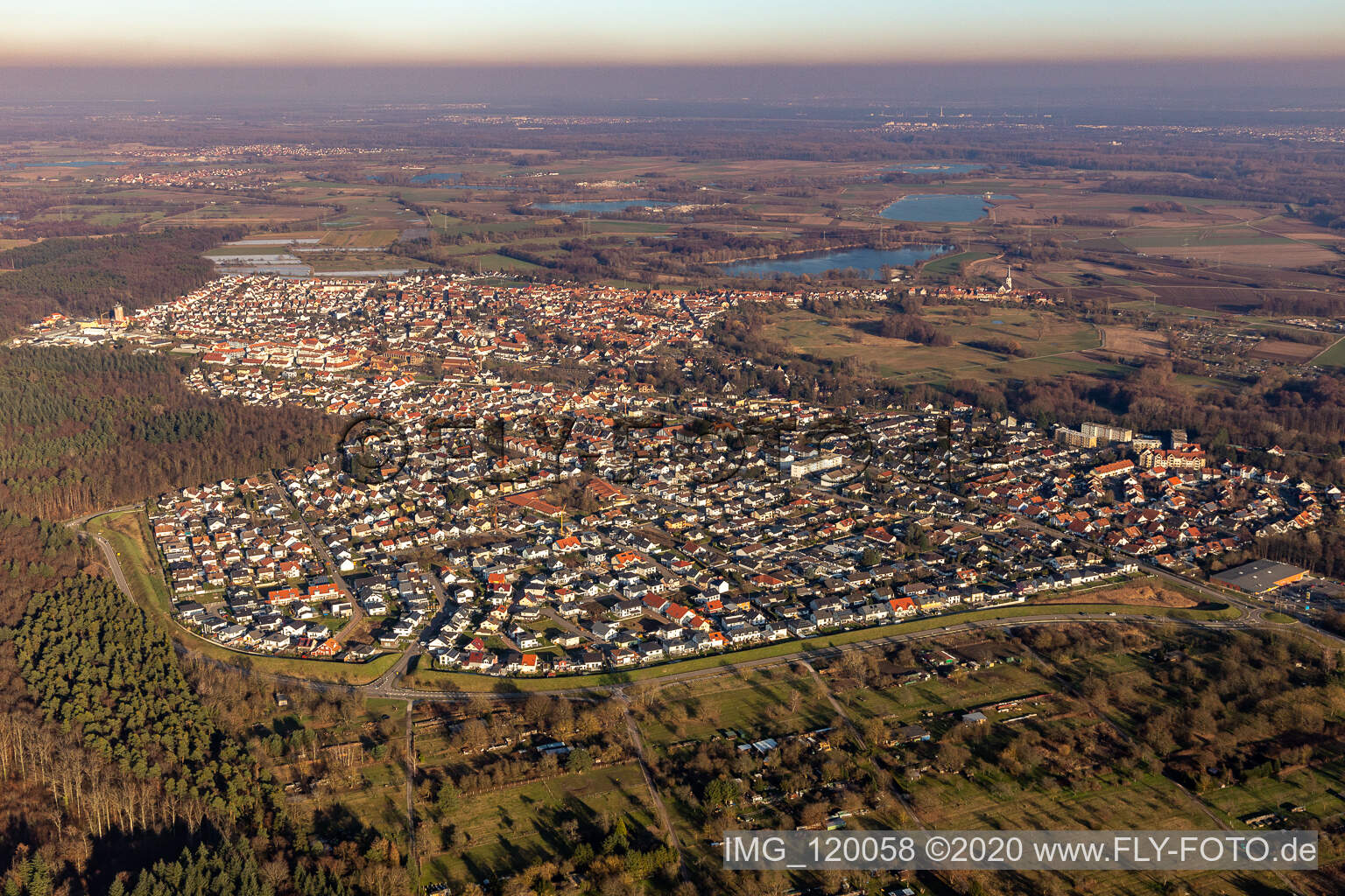 Jockgrim in the state Rhineland-Palatinate, Germany viewn from the air