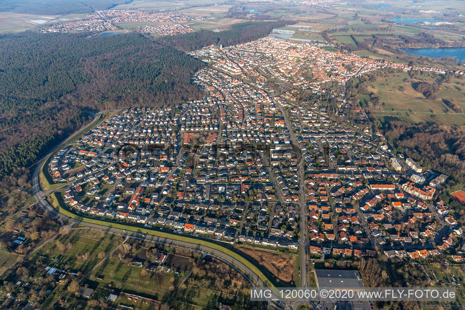 Drone recording of Jockgrim in the state Rhineland-Palatinate, Germany