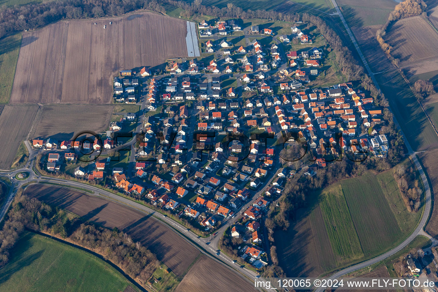 Bird's eye view of District Hardtwald in Neupotz in the state Rhineland-Palatinate, Germany