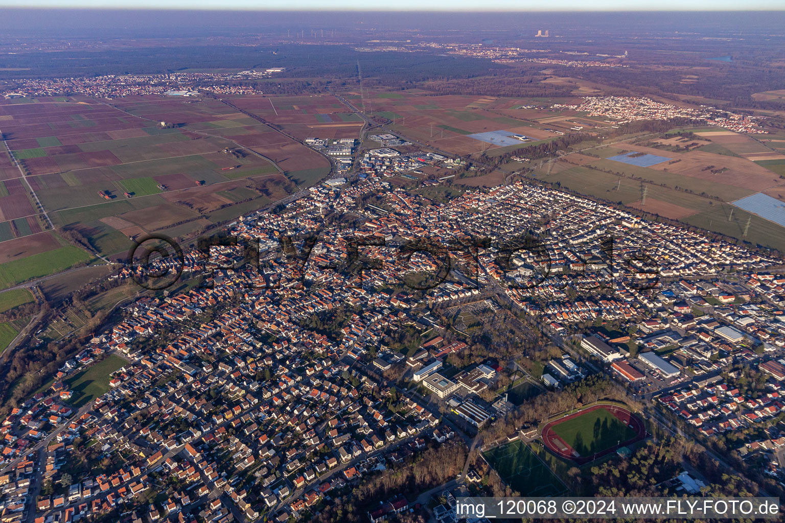 Rülzheim in the state Rhineland-Palatinate, Germany from a drone