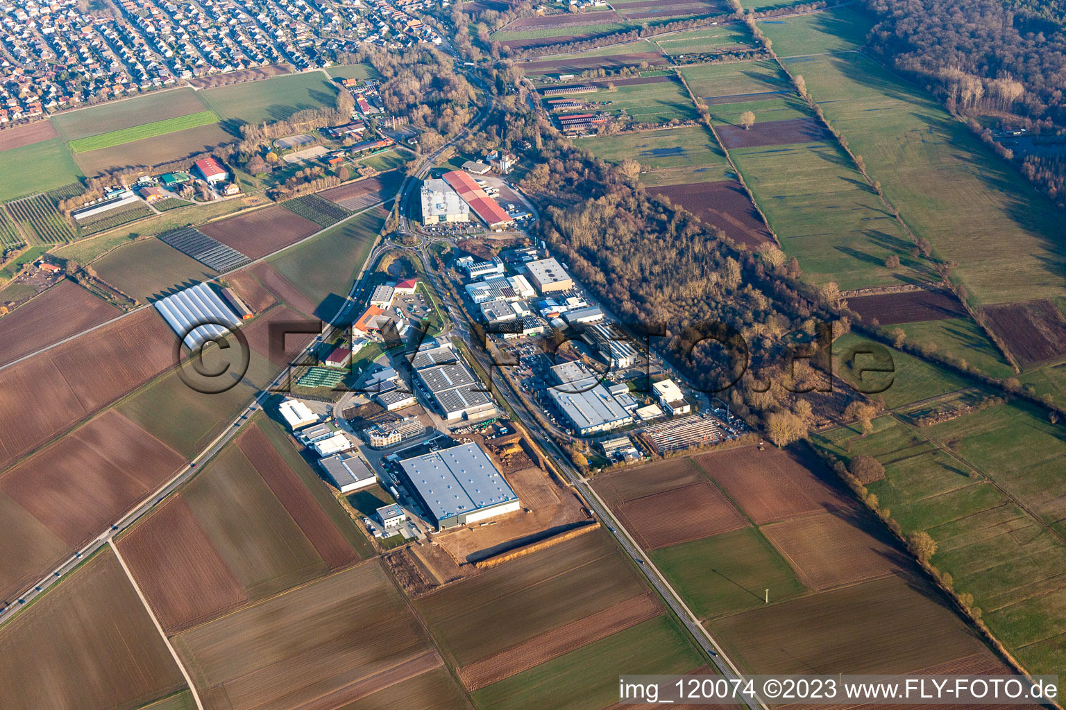 Aerial photograpy of West Business Park in the district Herxheim in Herxheim bei Landau in the state Rhineland-Palatinate, Germany