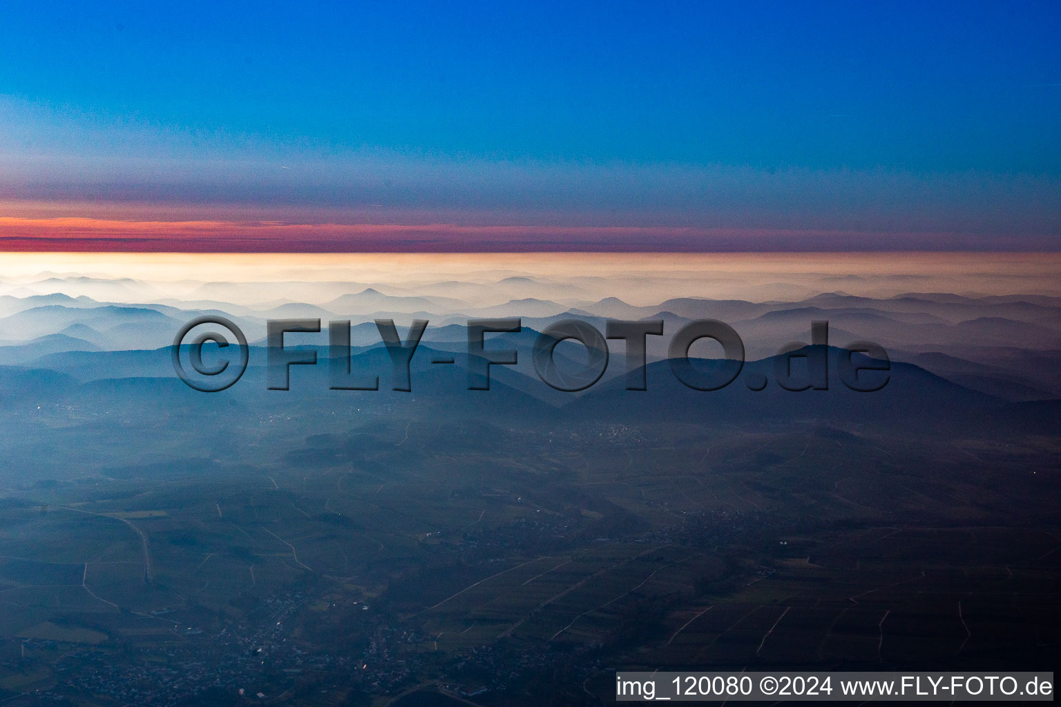 Palatinate Forest at sunset in Birkweiler in the state Rhineland-Palatinate, Germany