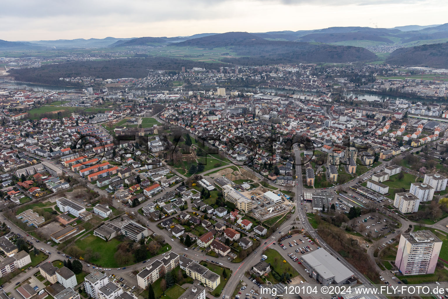 Aerial view of Rheinfelden in the state Baden-Wuerttemberg, Germany