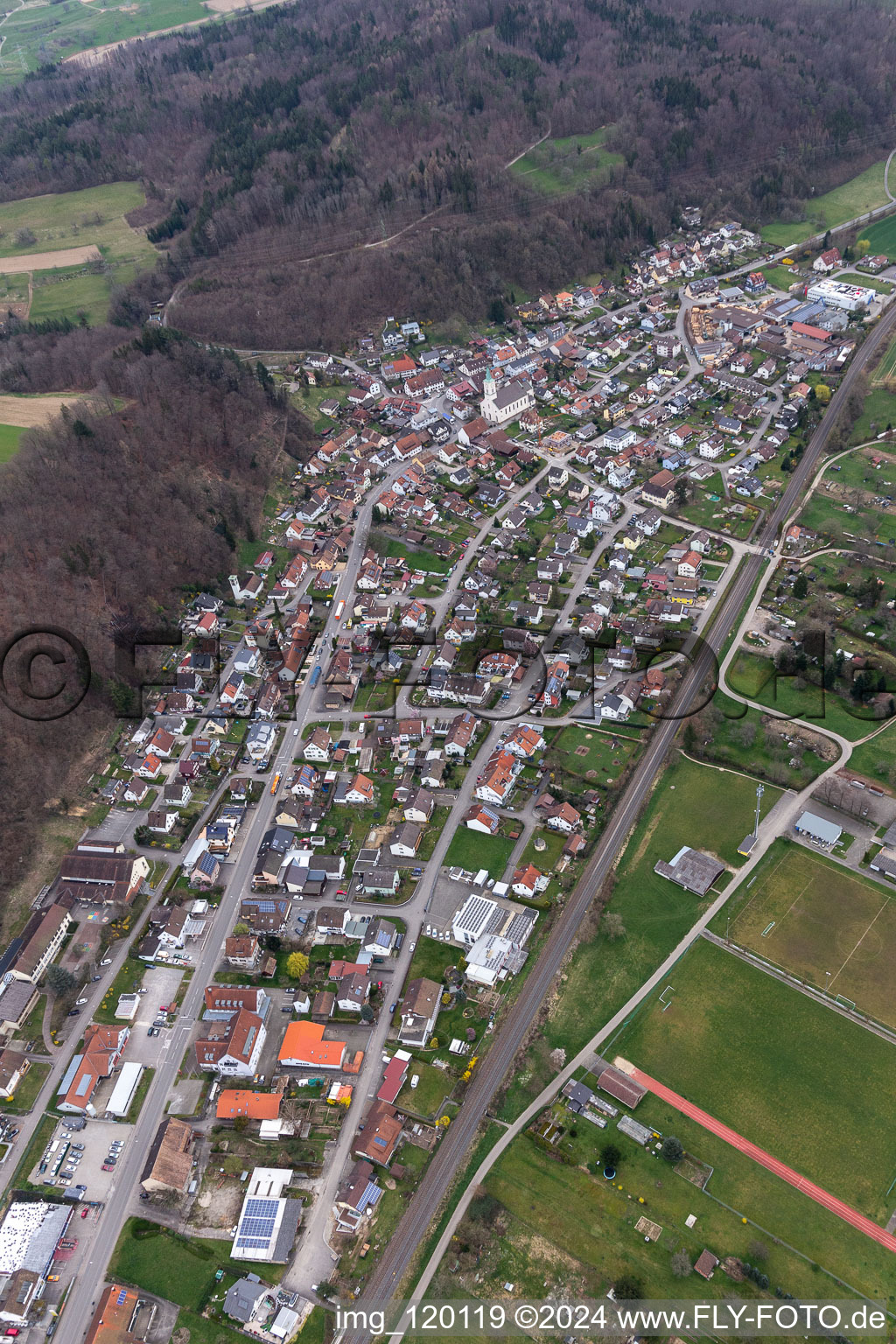 Aerial view of Schwörstadt in the state Baden-Wuerttemberg, Germany