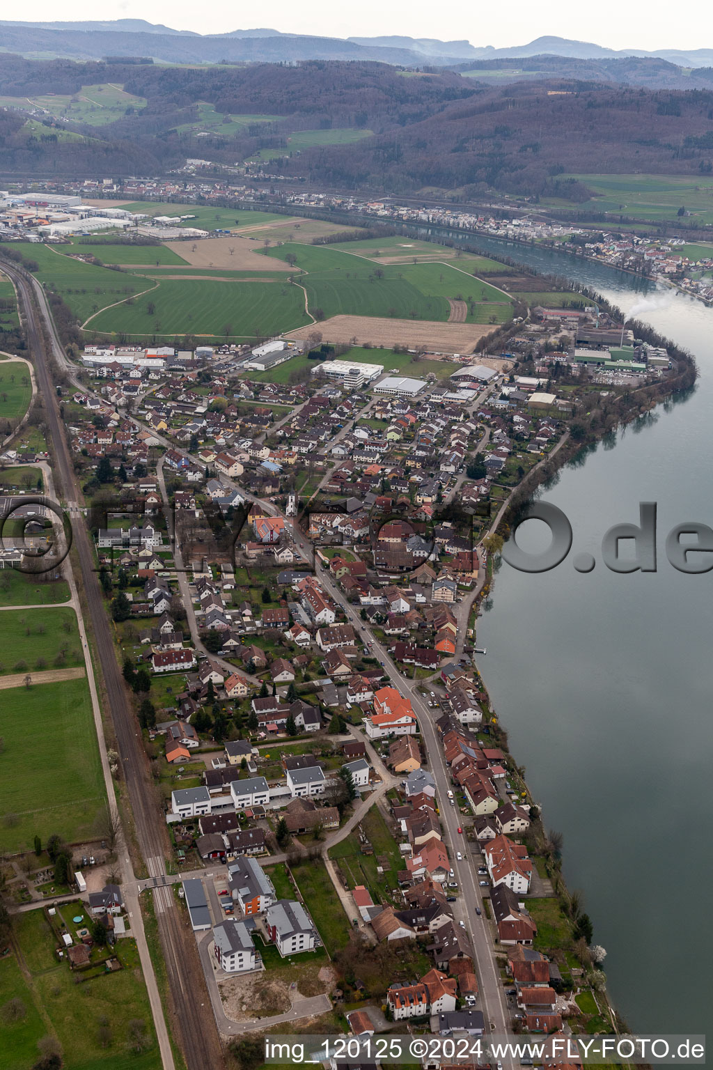 Aerial view of District Wallbach in Bad Säckingen in the state Baden-Wuerttemberg, Germany