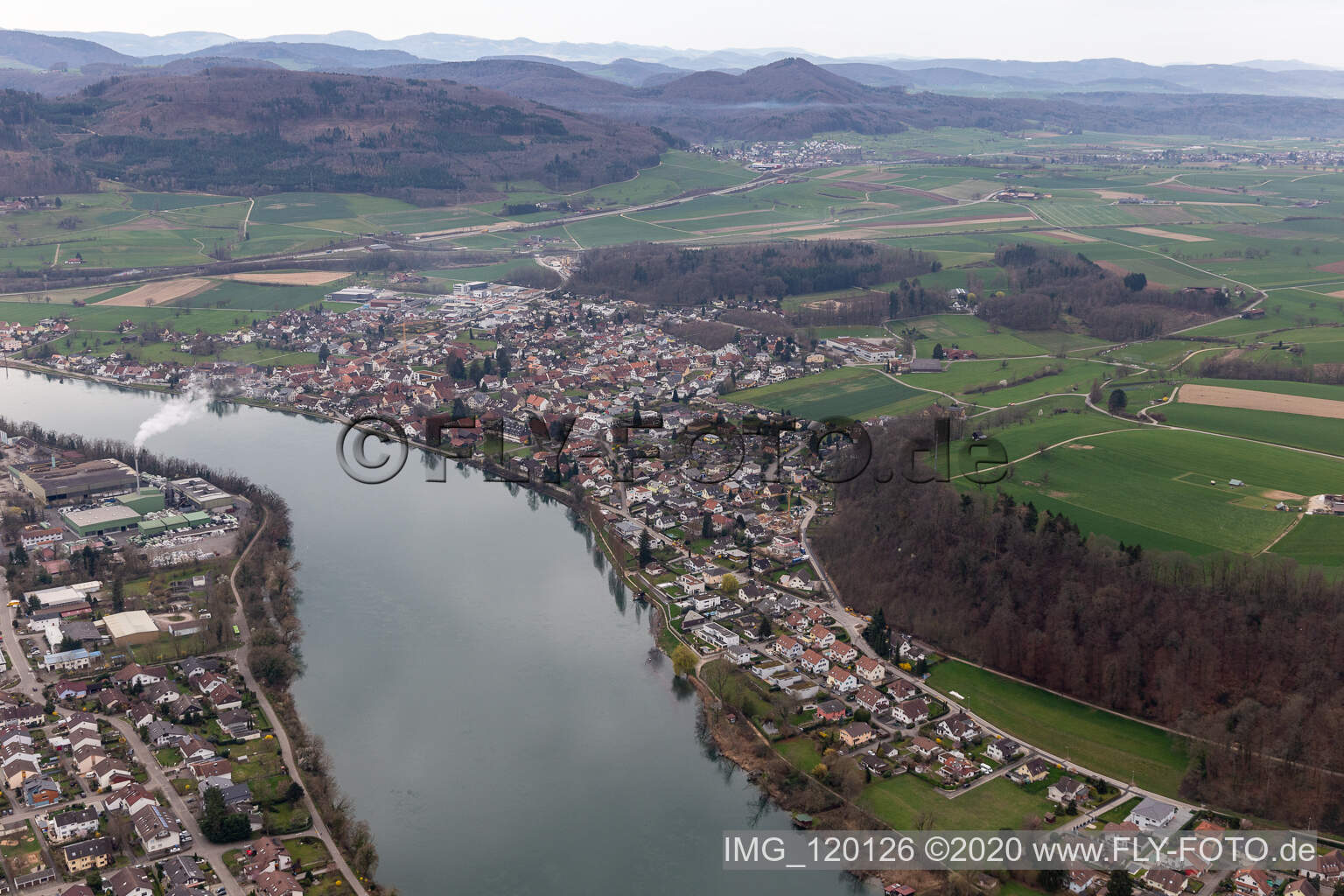 Village on the river bank areas in Wallbach in the canton Aargau, Switzerland